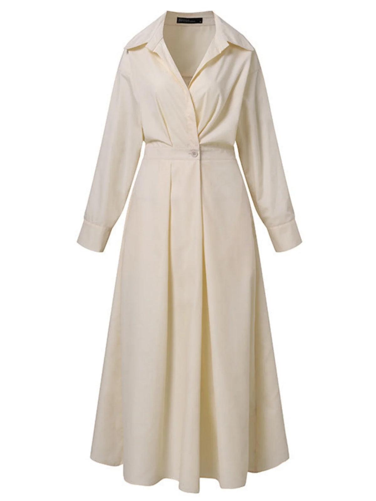 Elsie™ Elegant Button Lapel Midi Dress