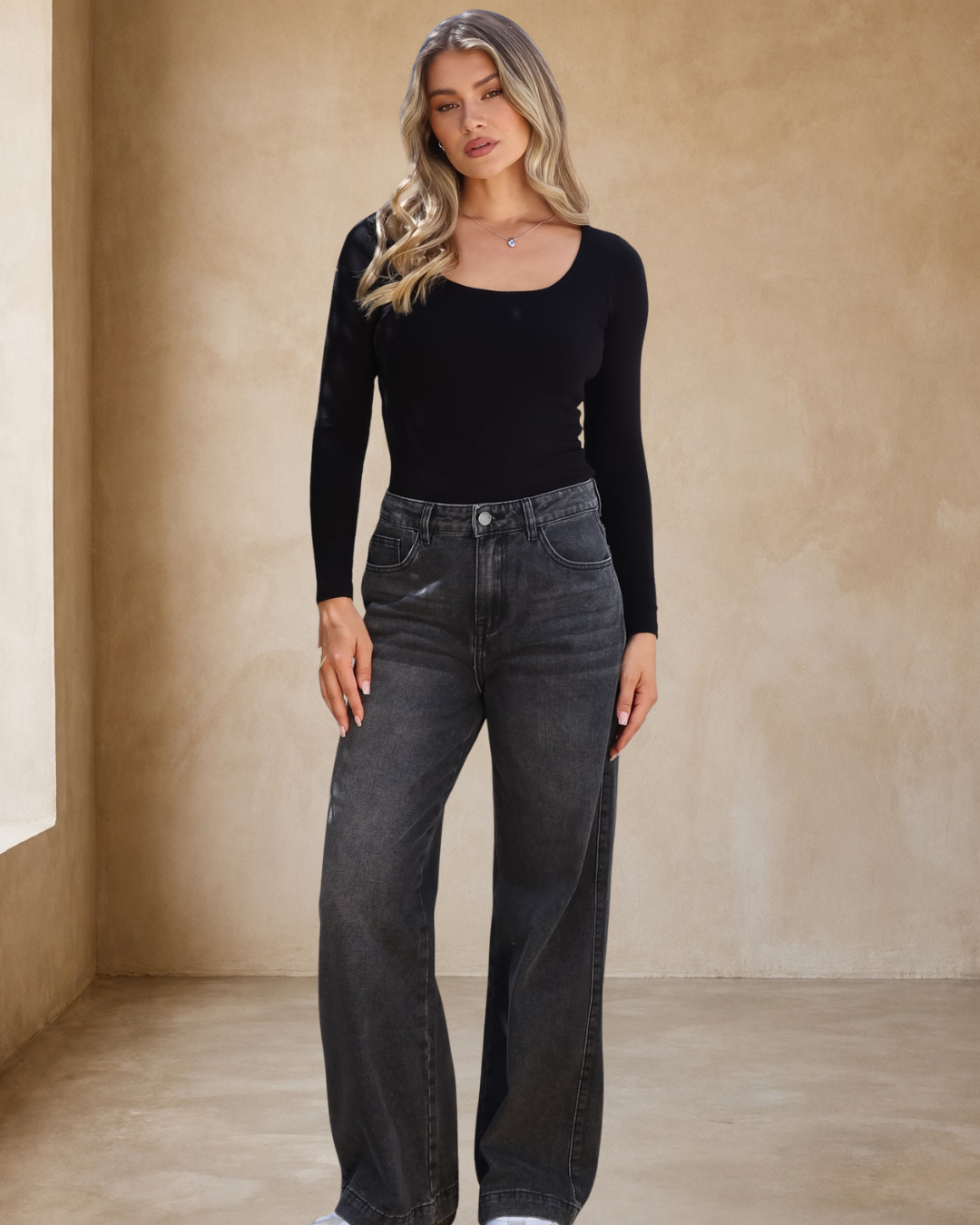 Kash Jeans - Relaxed Mid Rise Mum Jeans in Black Acid Wash
