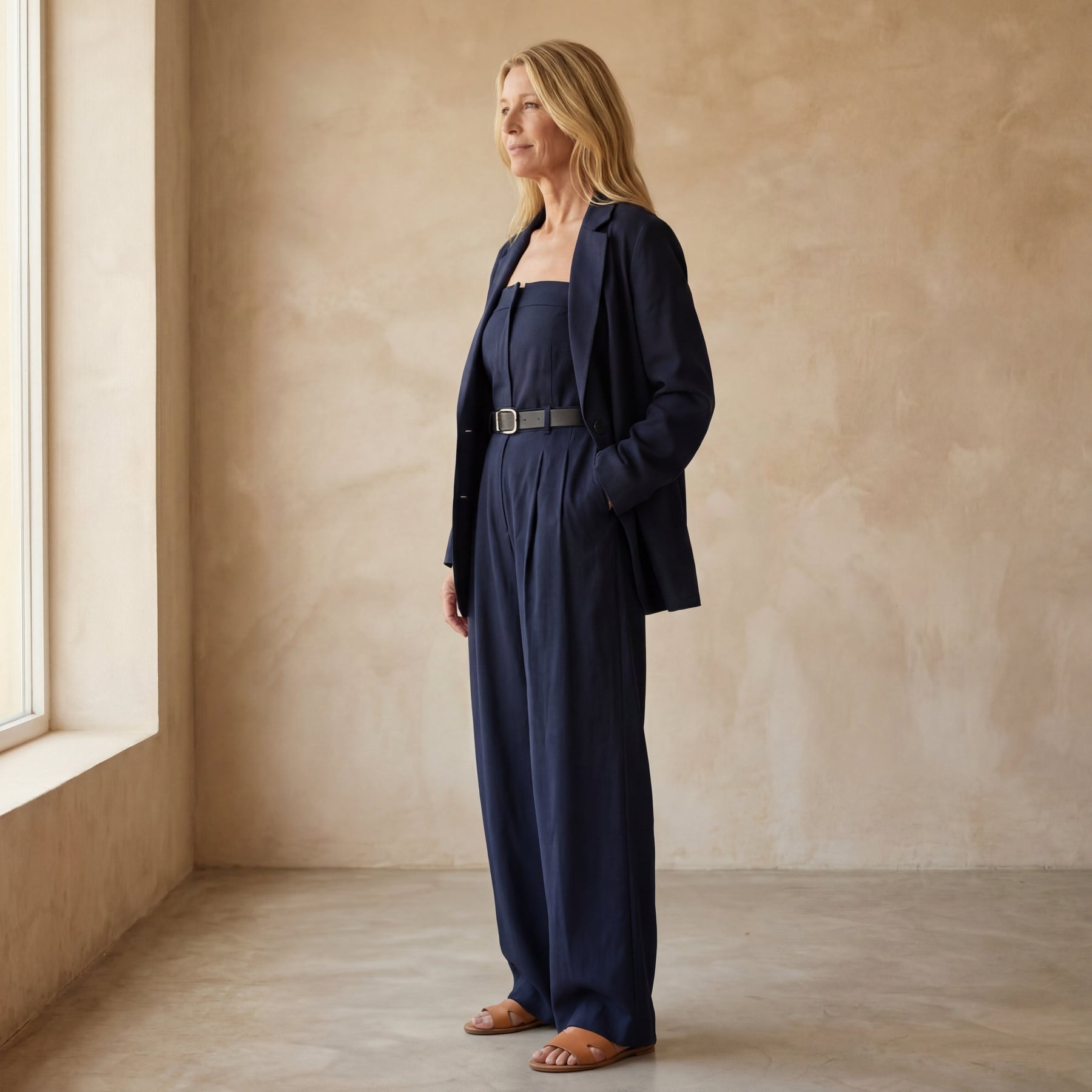 AINERA - Strapless Jumpsuit + Jacket Style Commuting Set