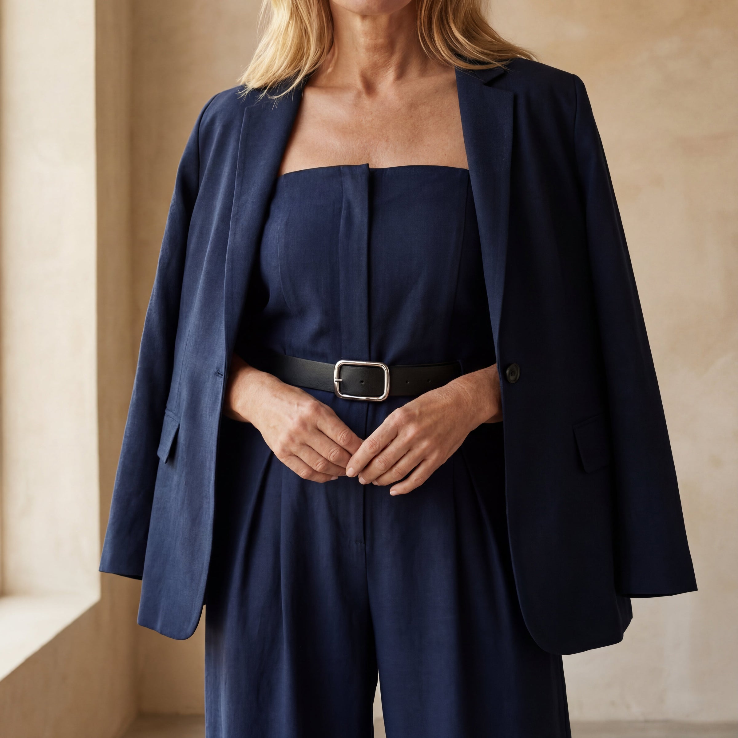 AINERA - Strapless Jumpsuit + Jacket Style Commuting Set