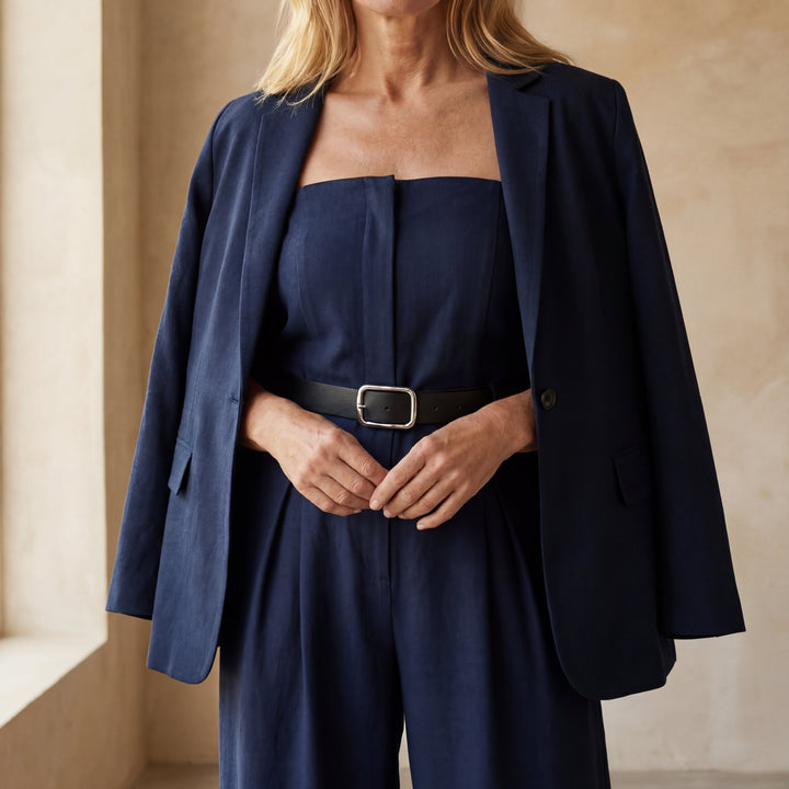 AINERA - Strapless Jumpsuit + Jacket Style Commuting Set