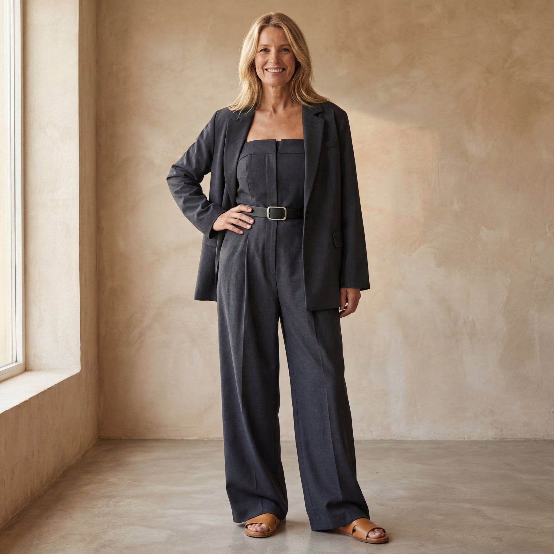 AINERA - Strapless Jumpsuit + Jacket Style Commuting Set