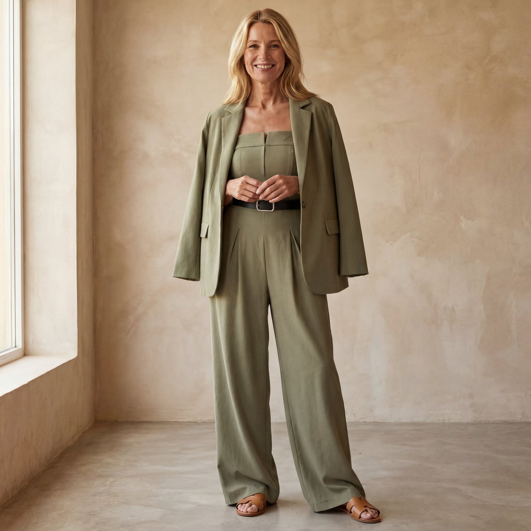 AINERA - Strapless Jumpsuit + Jacket Style Commuting Set