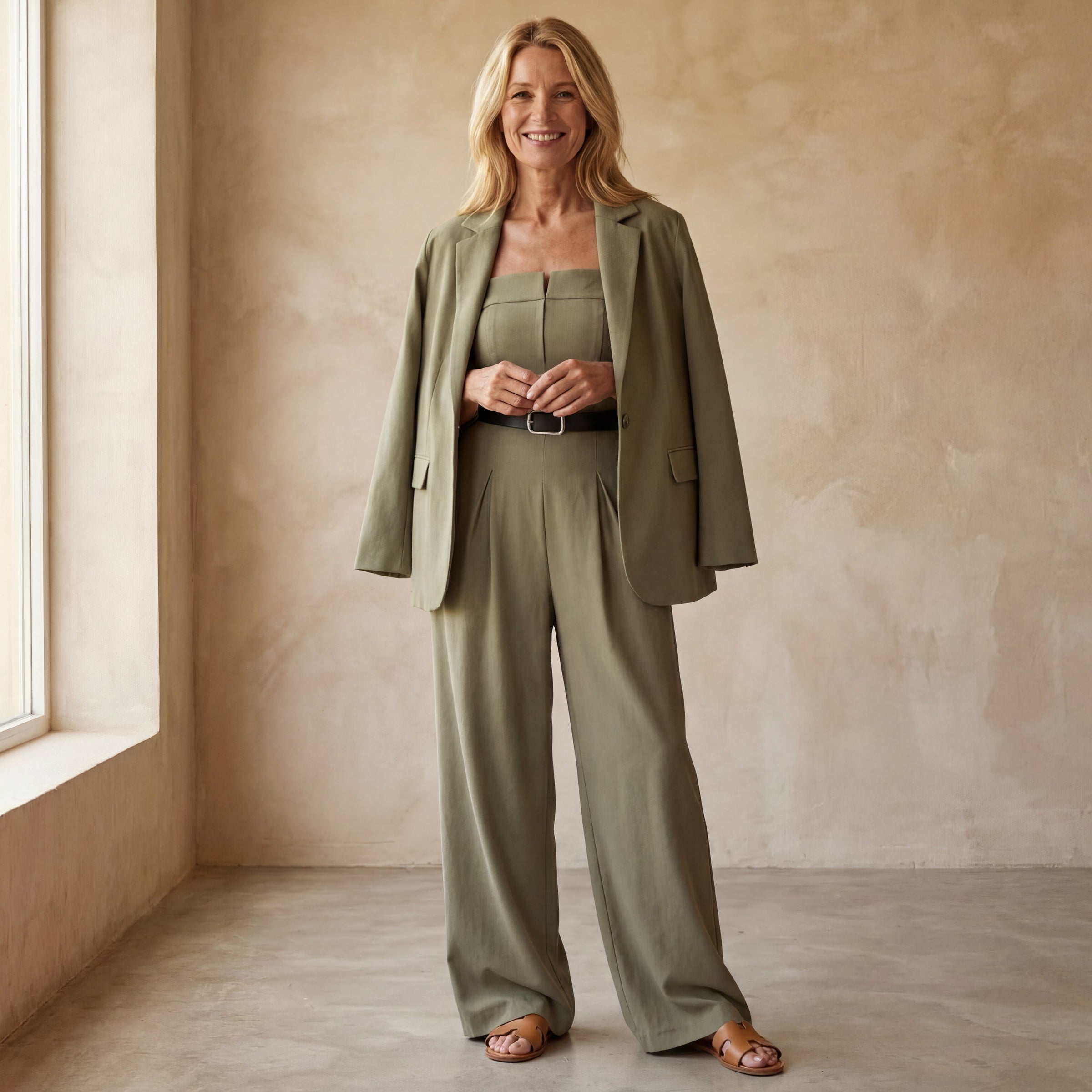 AINERA - Strapless Jumpsuit + Jacket Style Commuting Set
