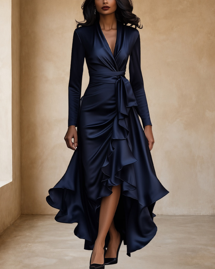 Palma | Draped Satin Maxi Dress With Ruffle Details