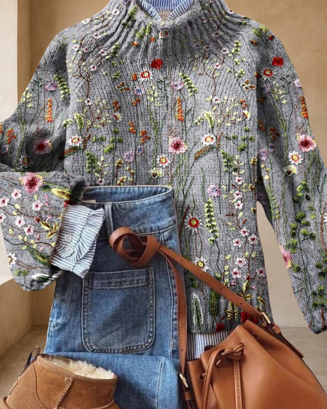 Abigail | Classic Floral Turtleneck Sweater