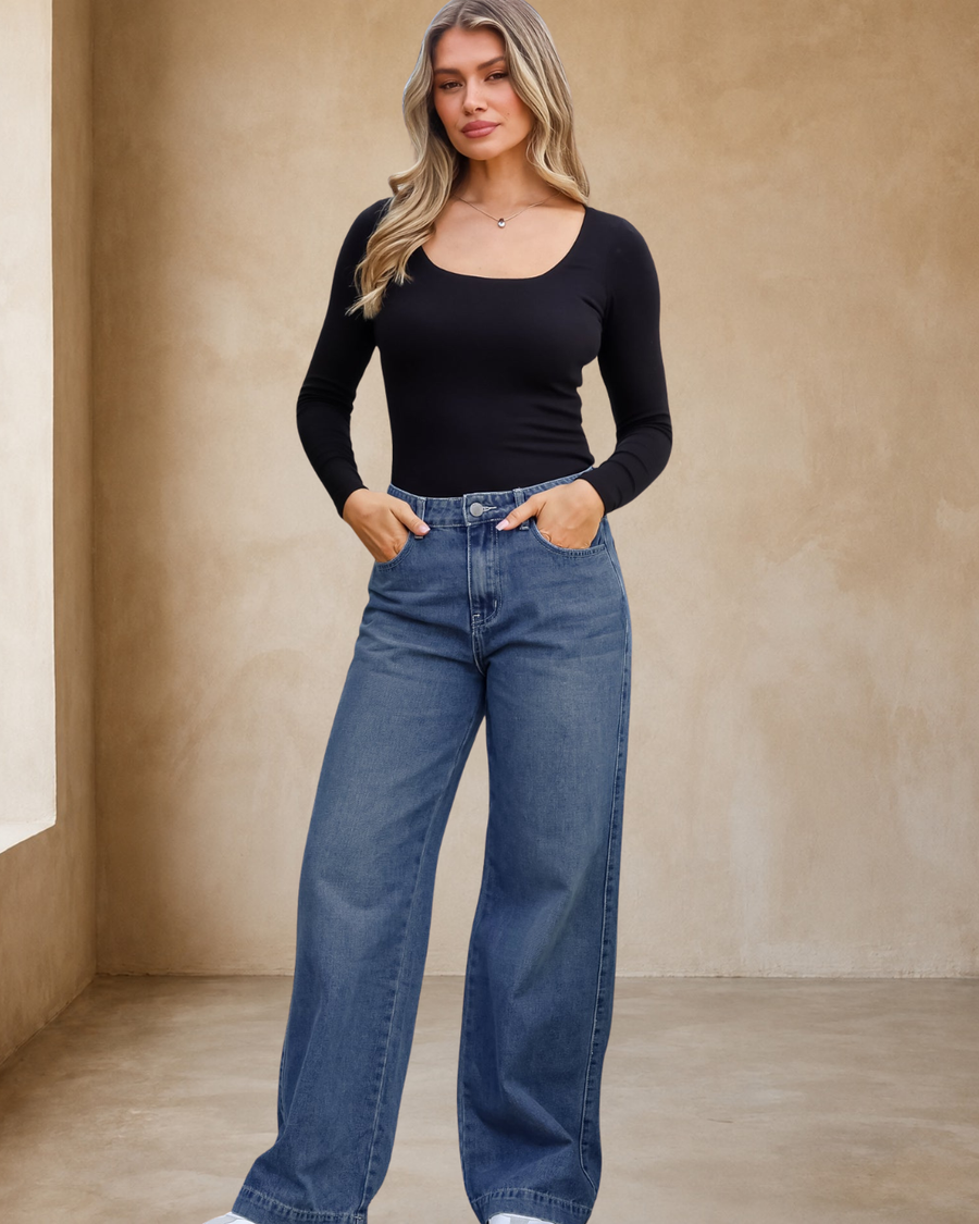 Kash Jeans - Relaxed Mid Rise Mum Jeans in Dark Denim
