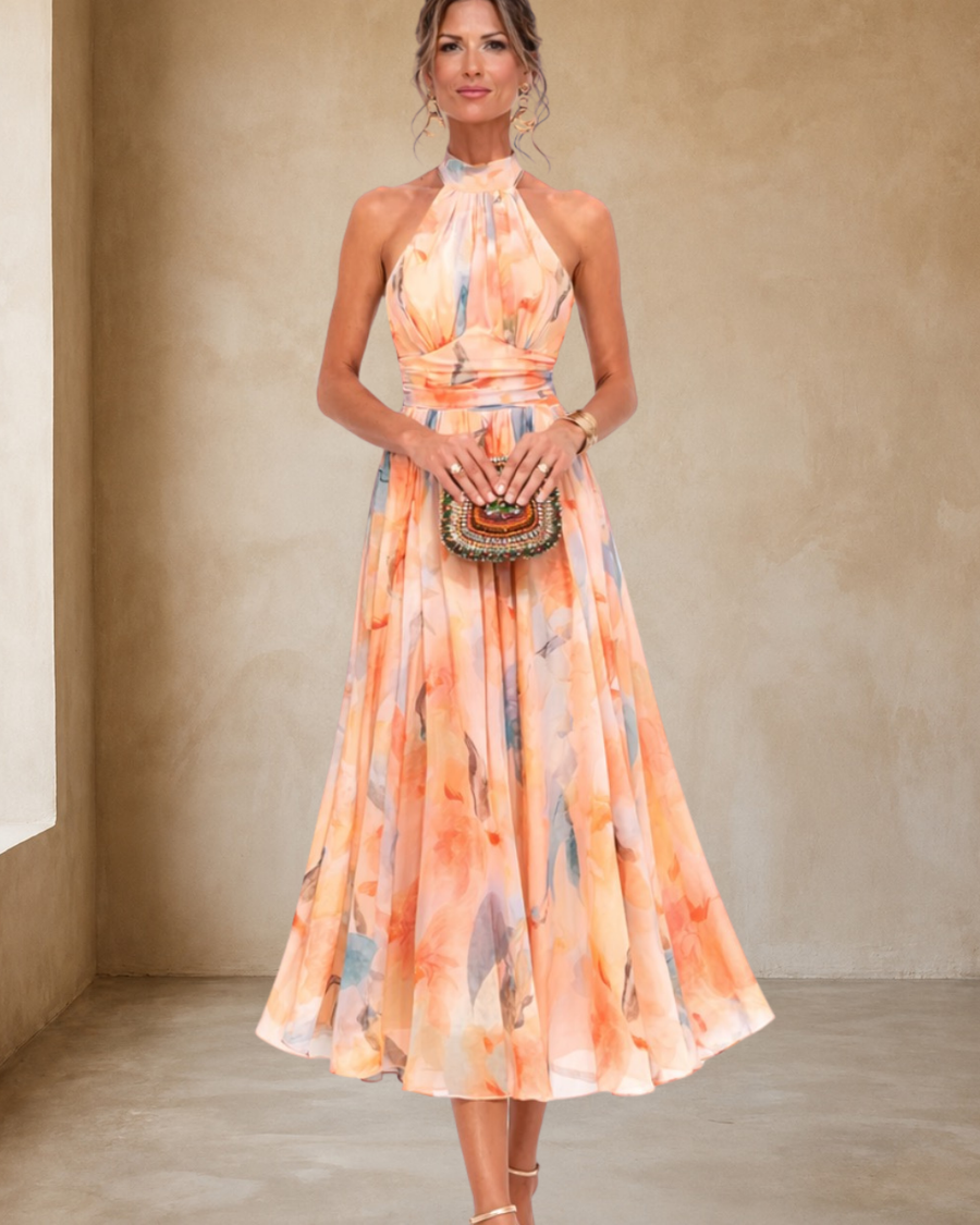 Aurora | Halter Neck Dress with Watercolor Print