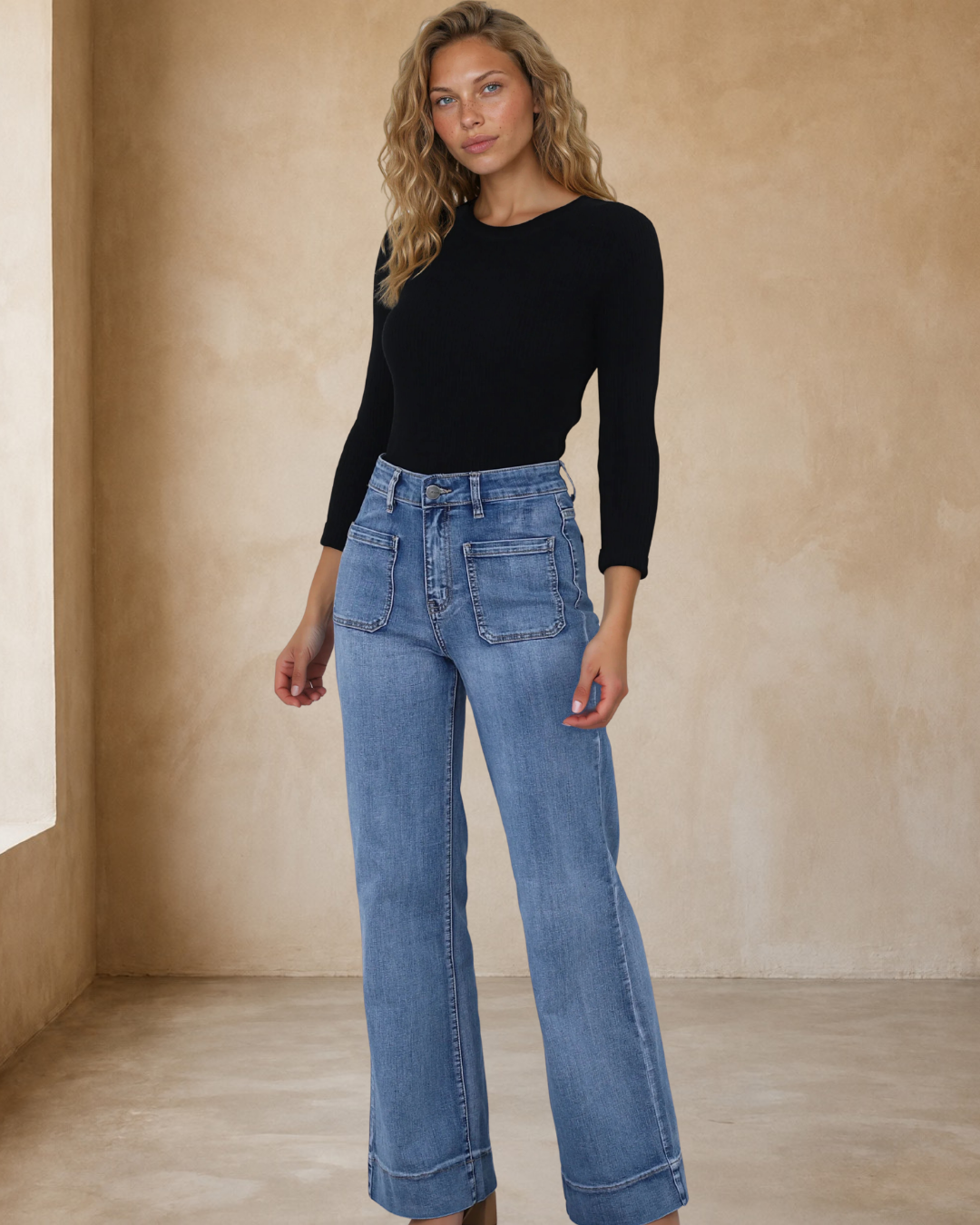 Cindy Wide Leg Jean in Mid Denim Wash