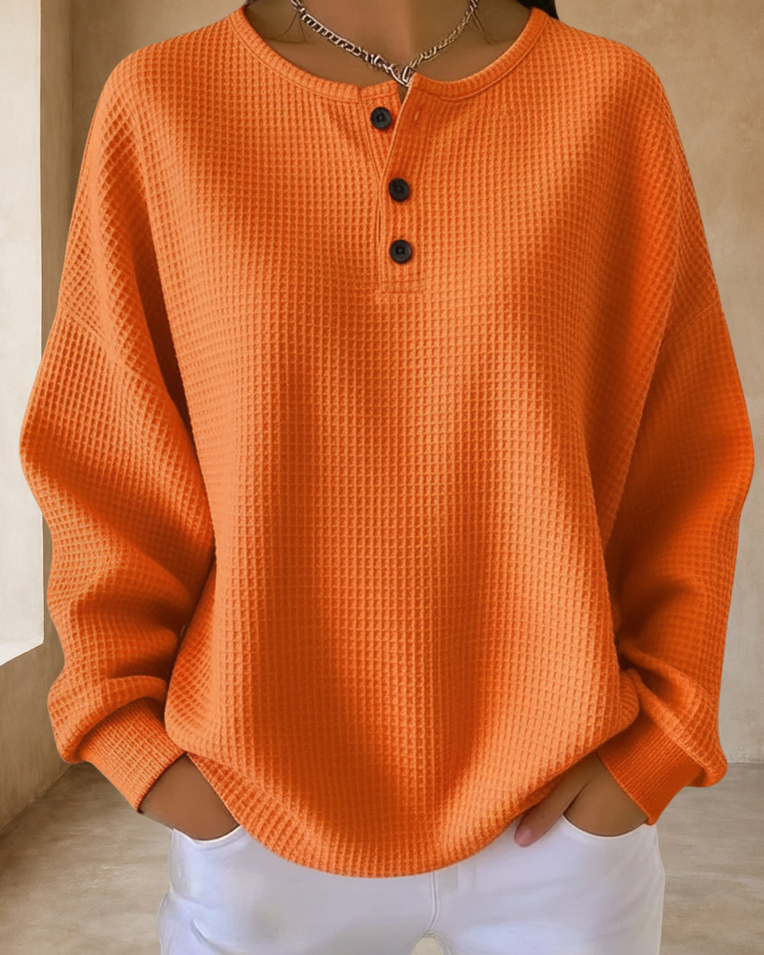 Isabella | Cozy Waffle Knit Henley