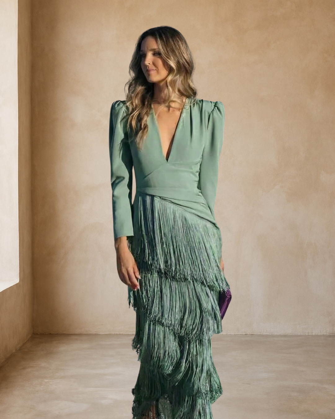 Violet & Grace - Clara™ | Elegant midi dress with fringe sleeves