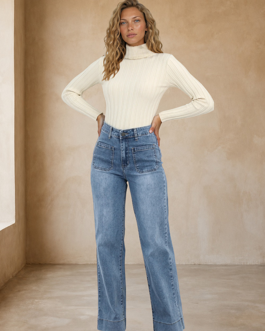 Cindy Wide Leg Jeans in Stone Wash Denim
