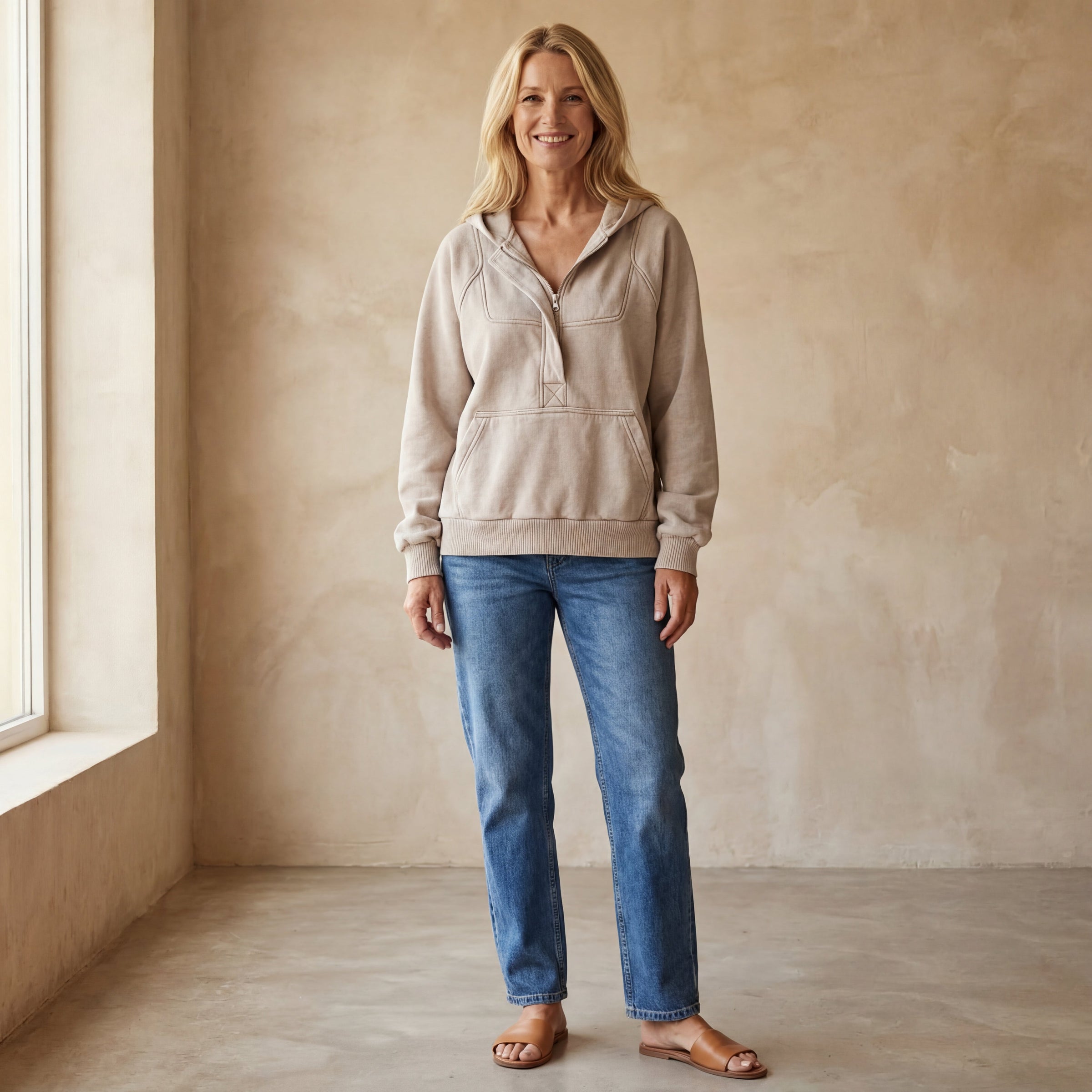 NALAS - Zip Henley Acid Wash Fleece Hoodie