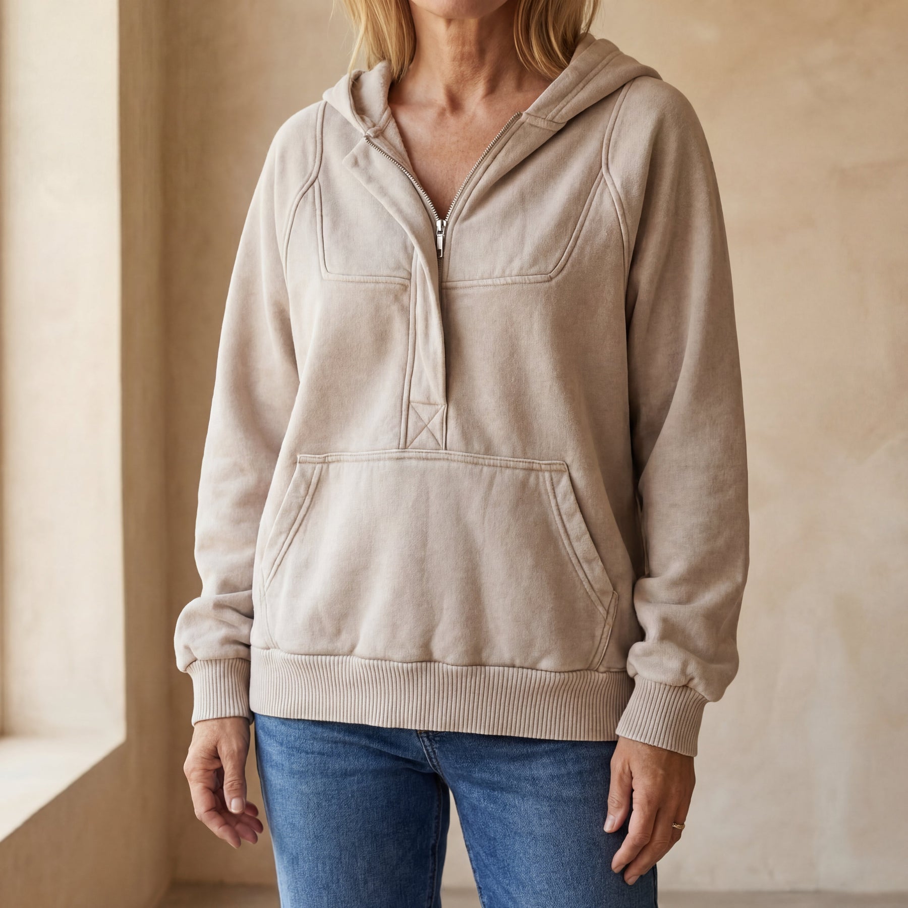 NALAS - Zip Henley Acid Wash Fleece Hoodie