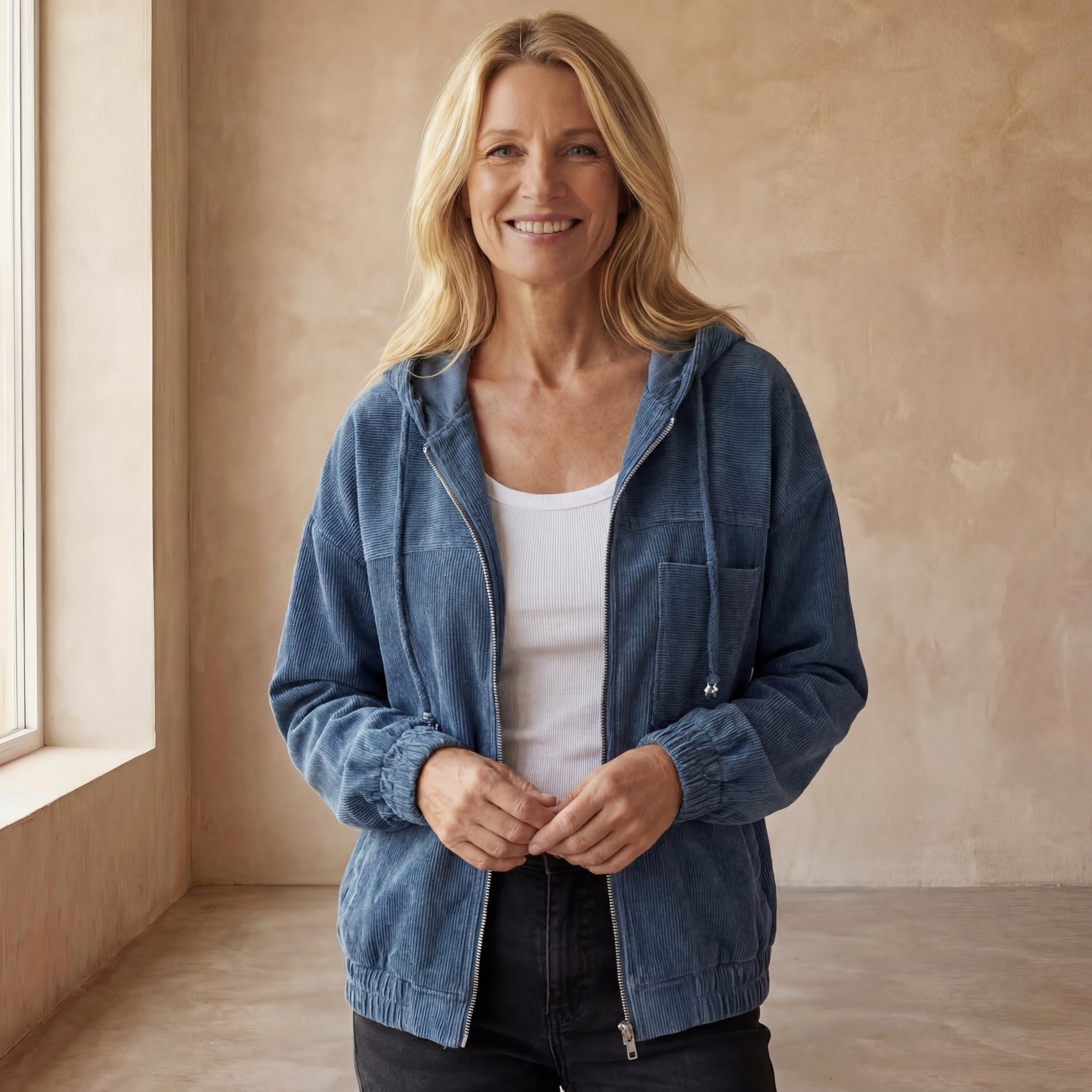 DANNA - Corduroy Hooded Zip Up Jacket