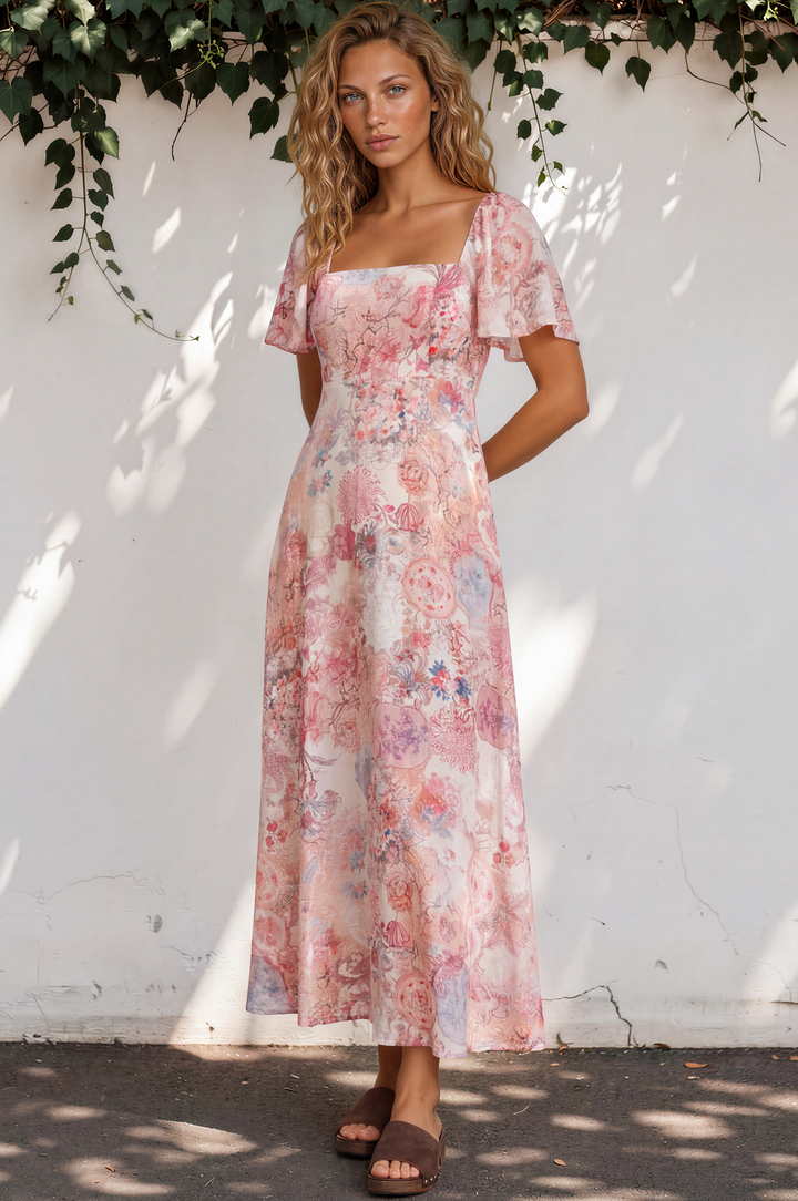 Ashby Maxi Dress - On or Off Shoulder A-Line Dress with Pockets in Alani Print