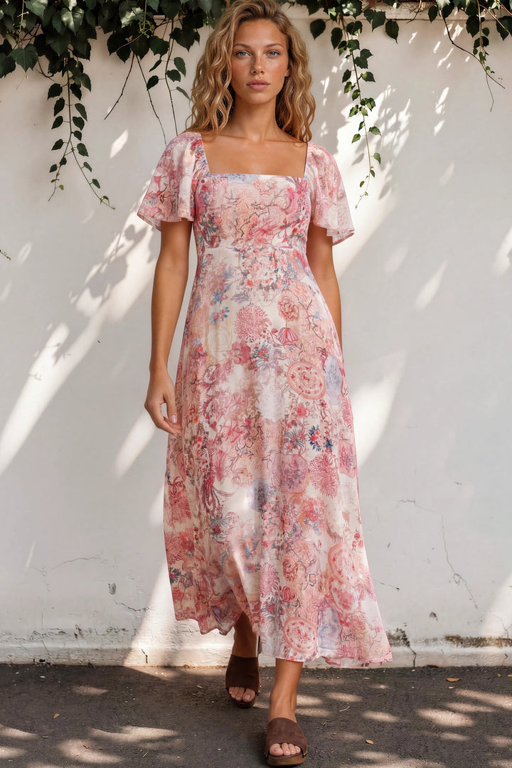 Ashby Maxi Dress - On or Off Shoulder A-Line Dress with Pockets in Alani Print