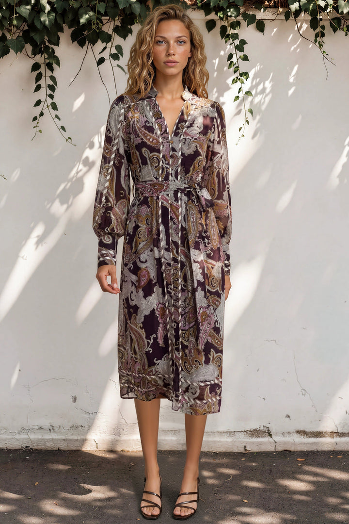 Lavinia Maxi Dress  - Mandarin Collar with Long Balloon Sleeves in Woodstock Print