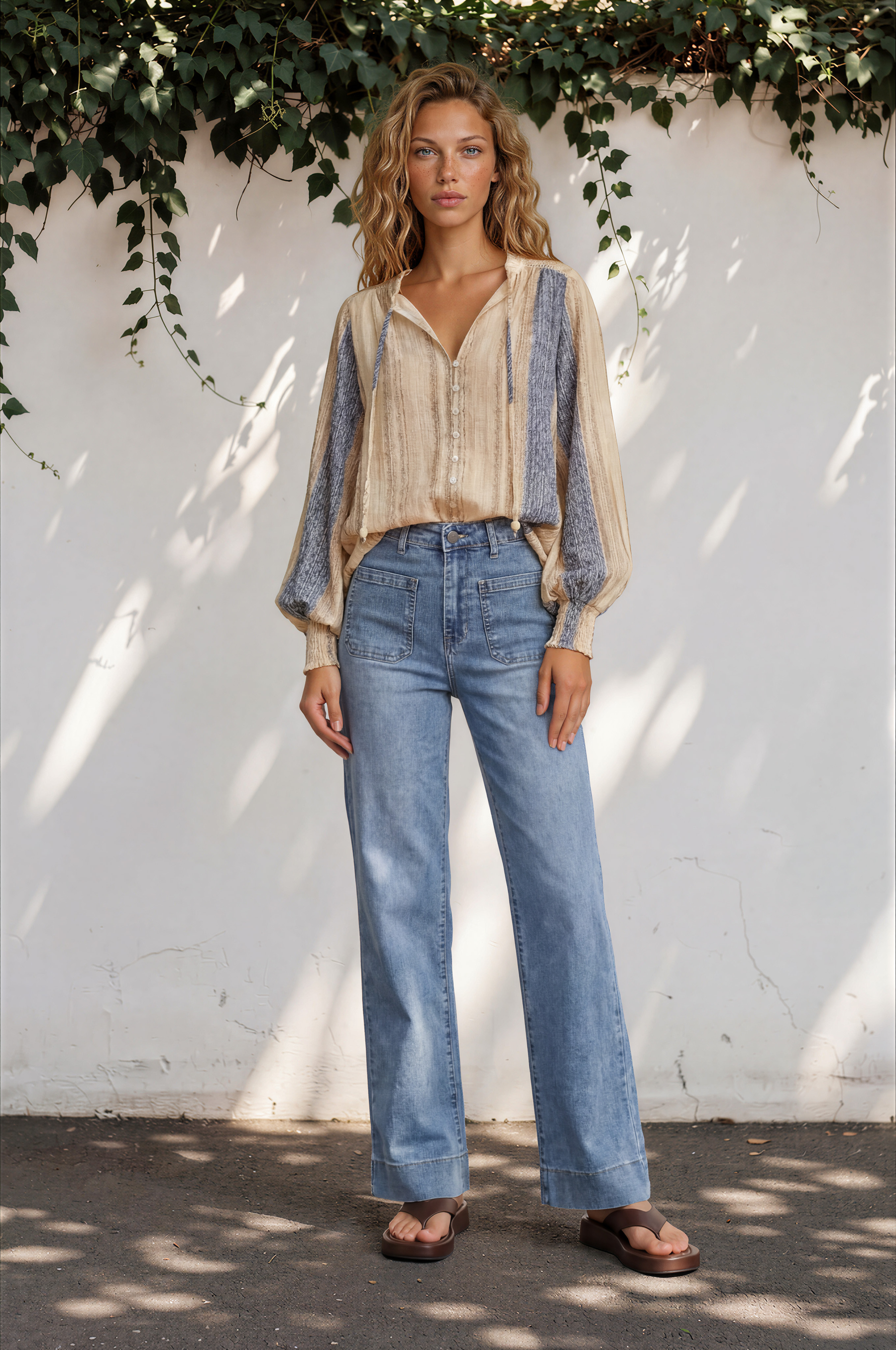 Cindy Wide Leg Jeans in Stone Wash Denim