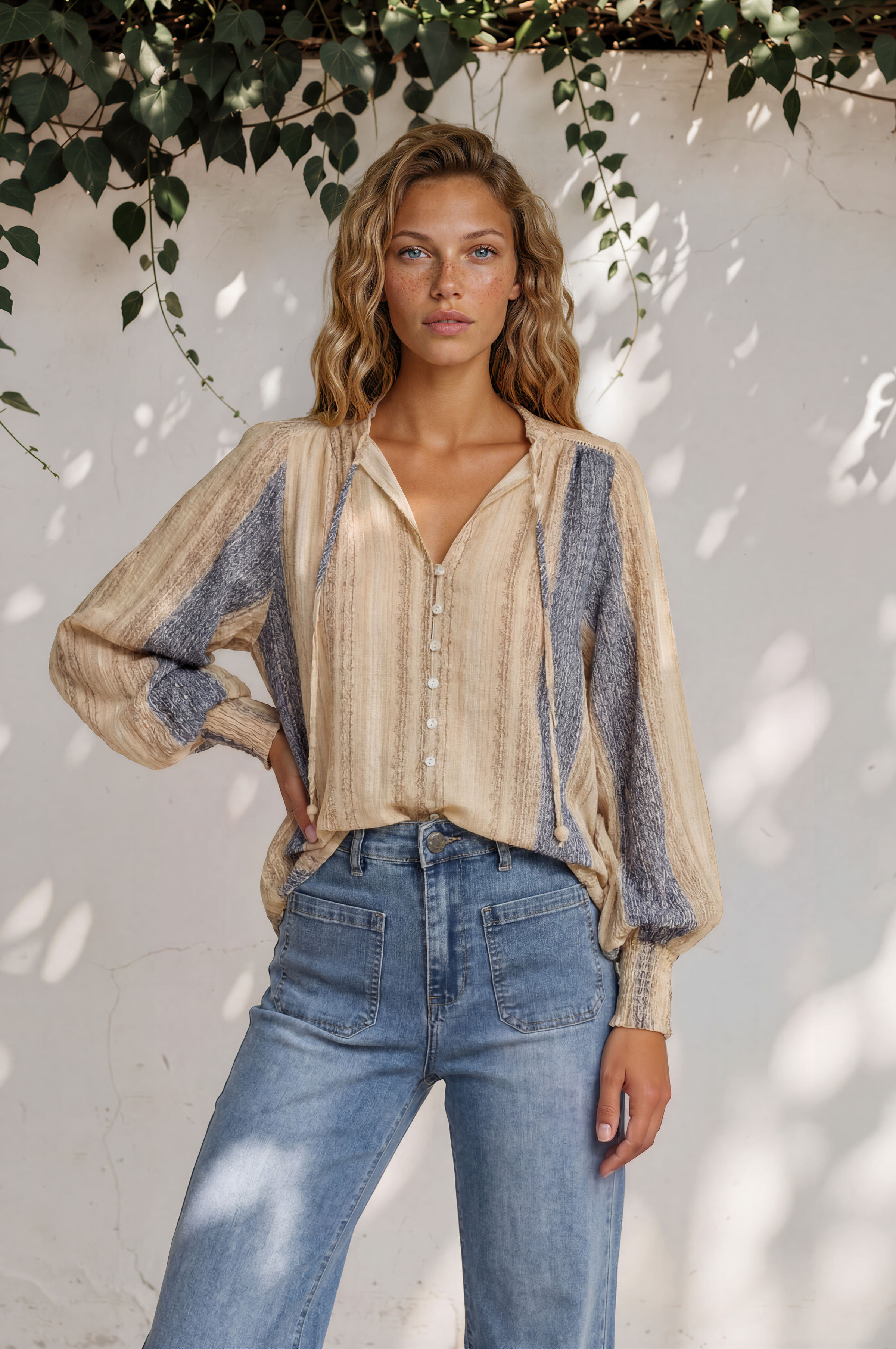 Cindy Wide Leg Jeans in Stone Wash Denim