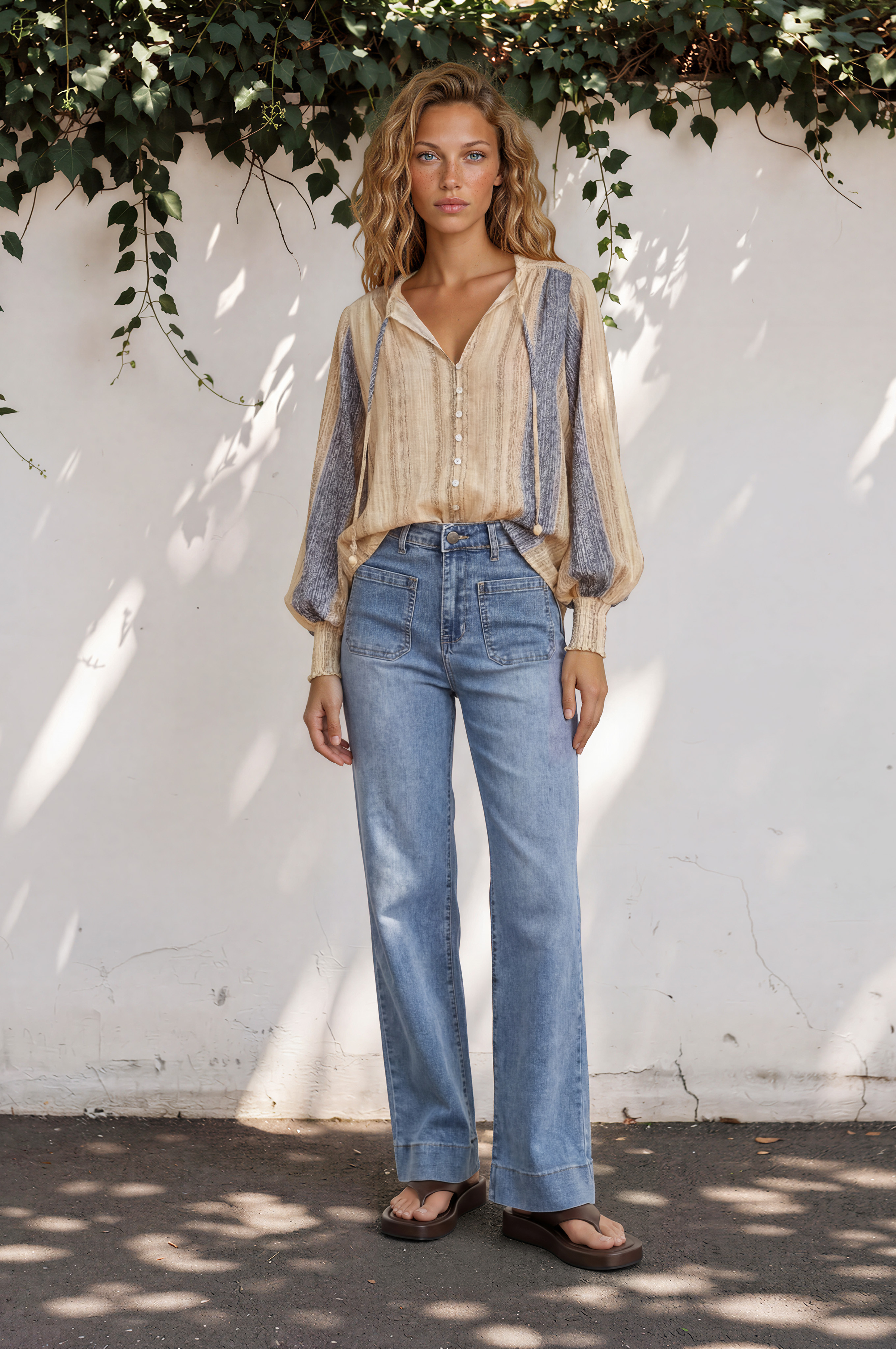 Cindy Wide Leg Jeans in Stone Wash Denim