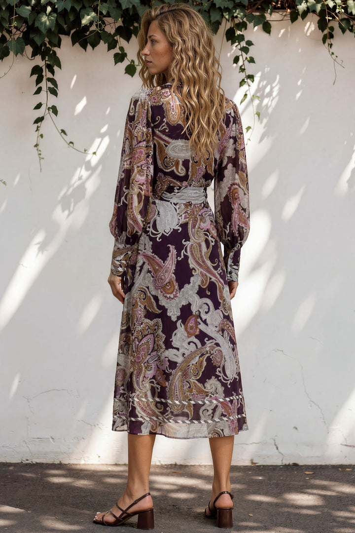 Lavinia Maxi Dress  - Mandarin Collar with Long Balloon Sleeves in Woodstock Print