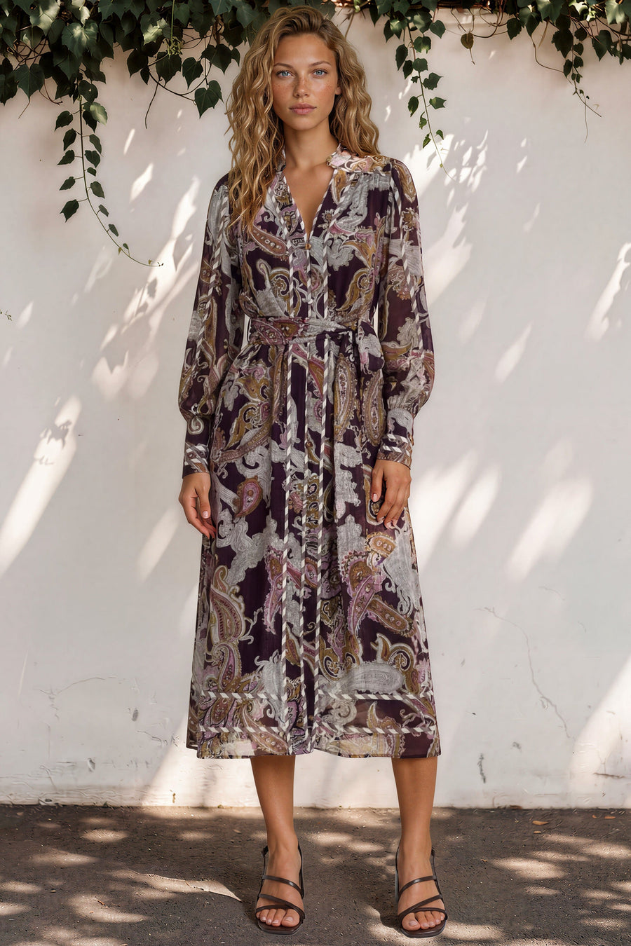 Lavinia Maxi Dress  - Mandarin Collar with Long Balloon Sleeves in Woodstock Print