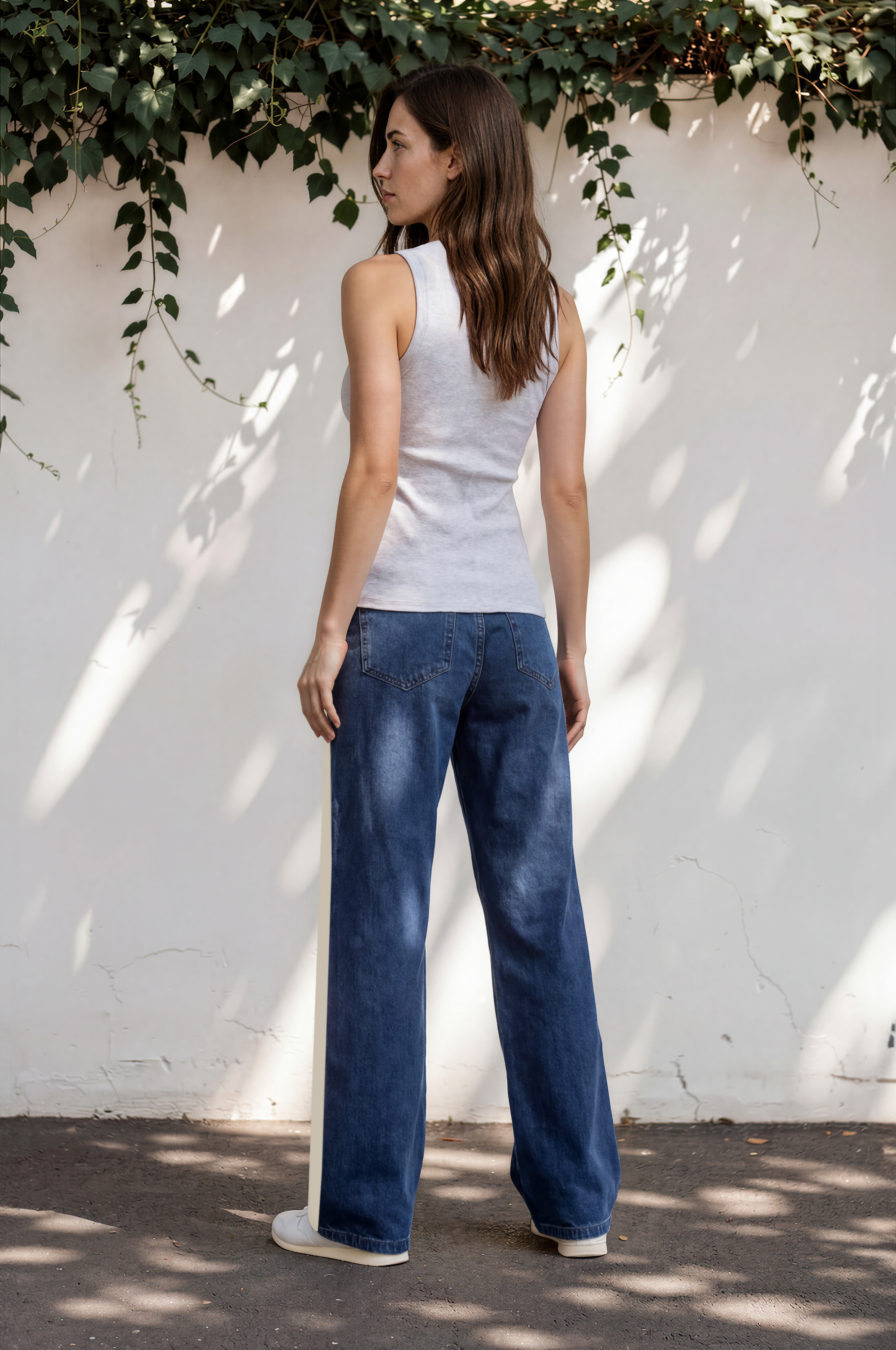 Jakoda Jeans - Elasticated High Waisted Denim Pants with Contrast Stripe in Dark Denim