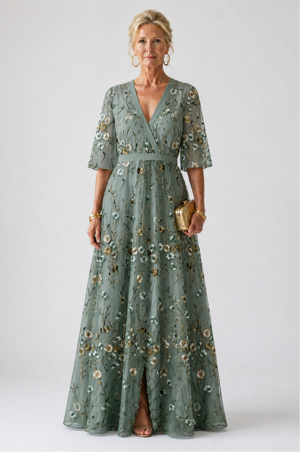 Stella & Grace™ | Floral V Neck Short Sleeve Maxi Dress