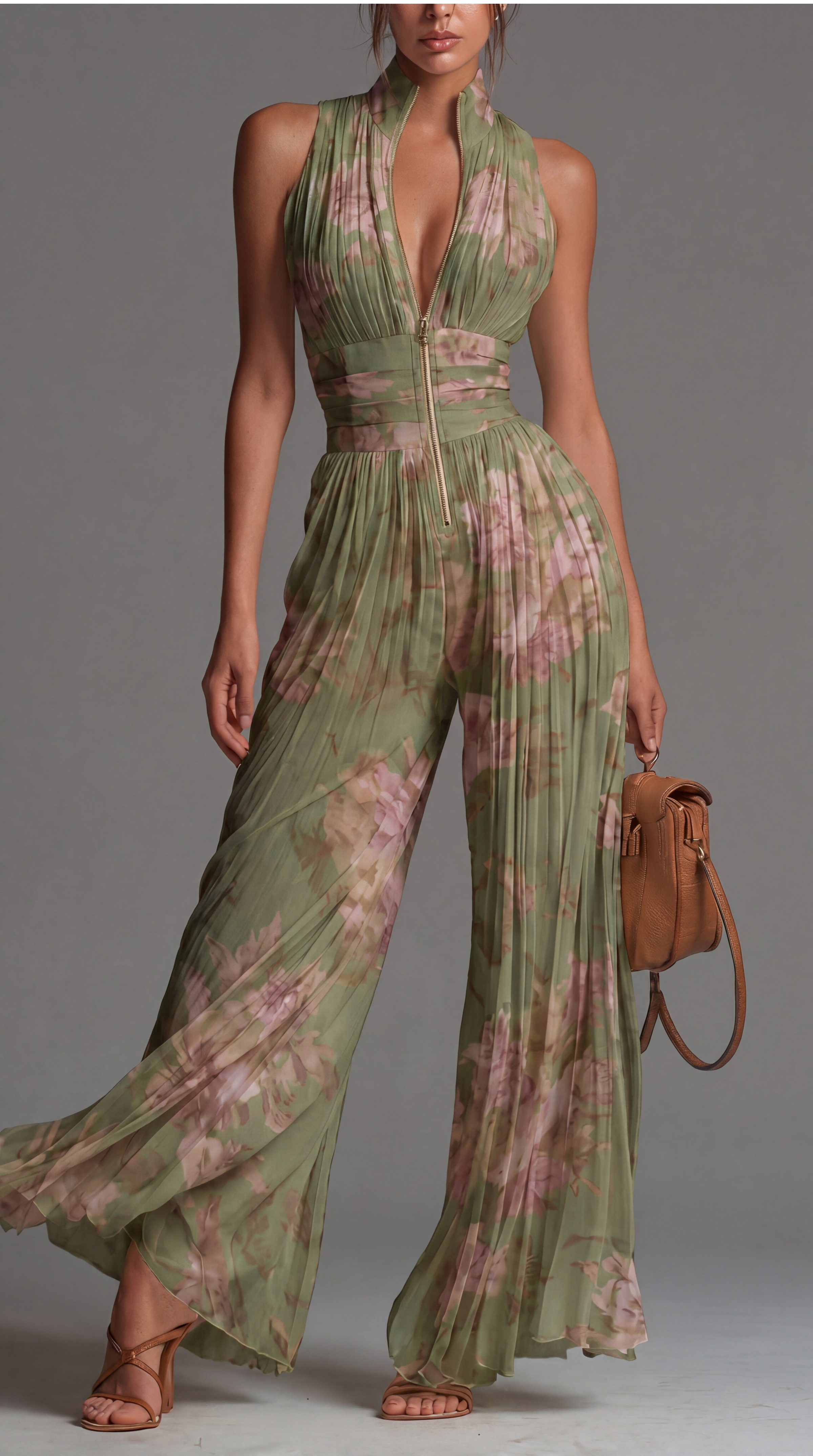Rosie | Pleated Floral Chiffon Jumpsuit
