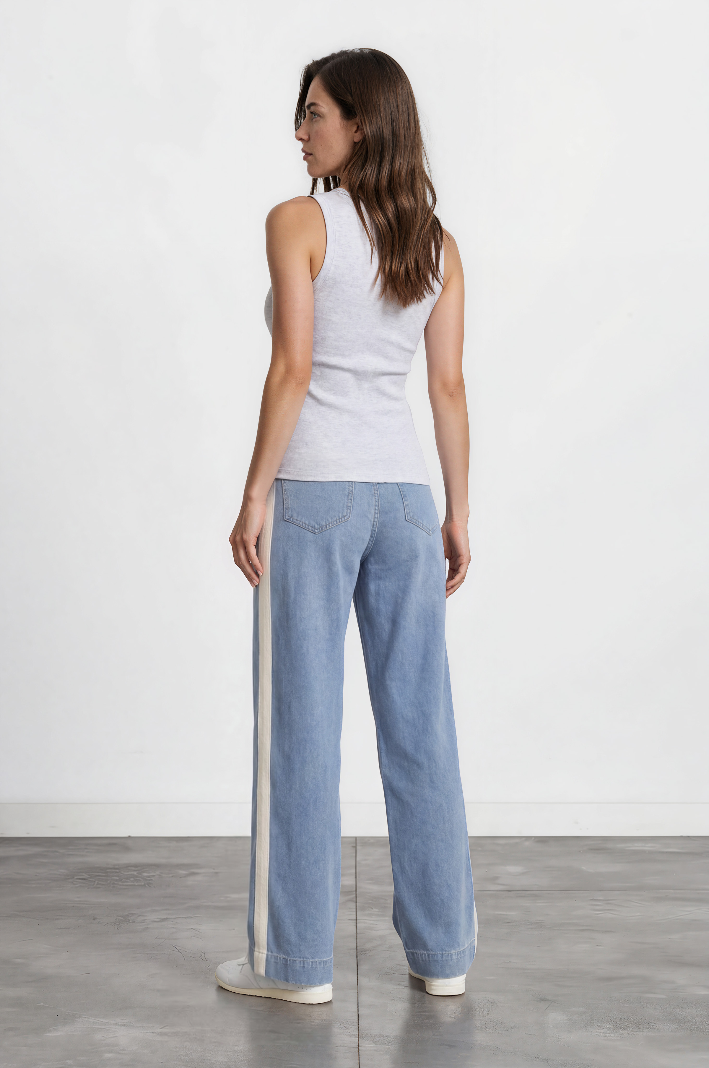Jakoda Jeans - Elasticated High Waisted Denim Pants with Contrast Stripe in Light Denim