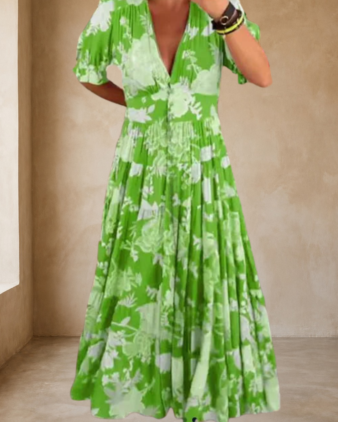 V-neck Floral Loose Maxi Dress