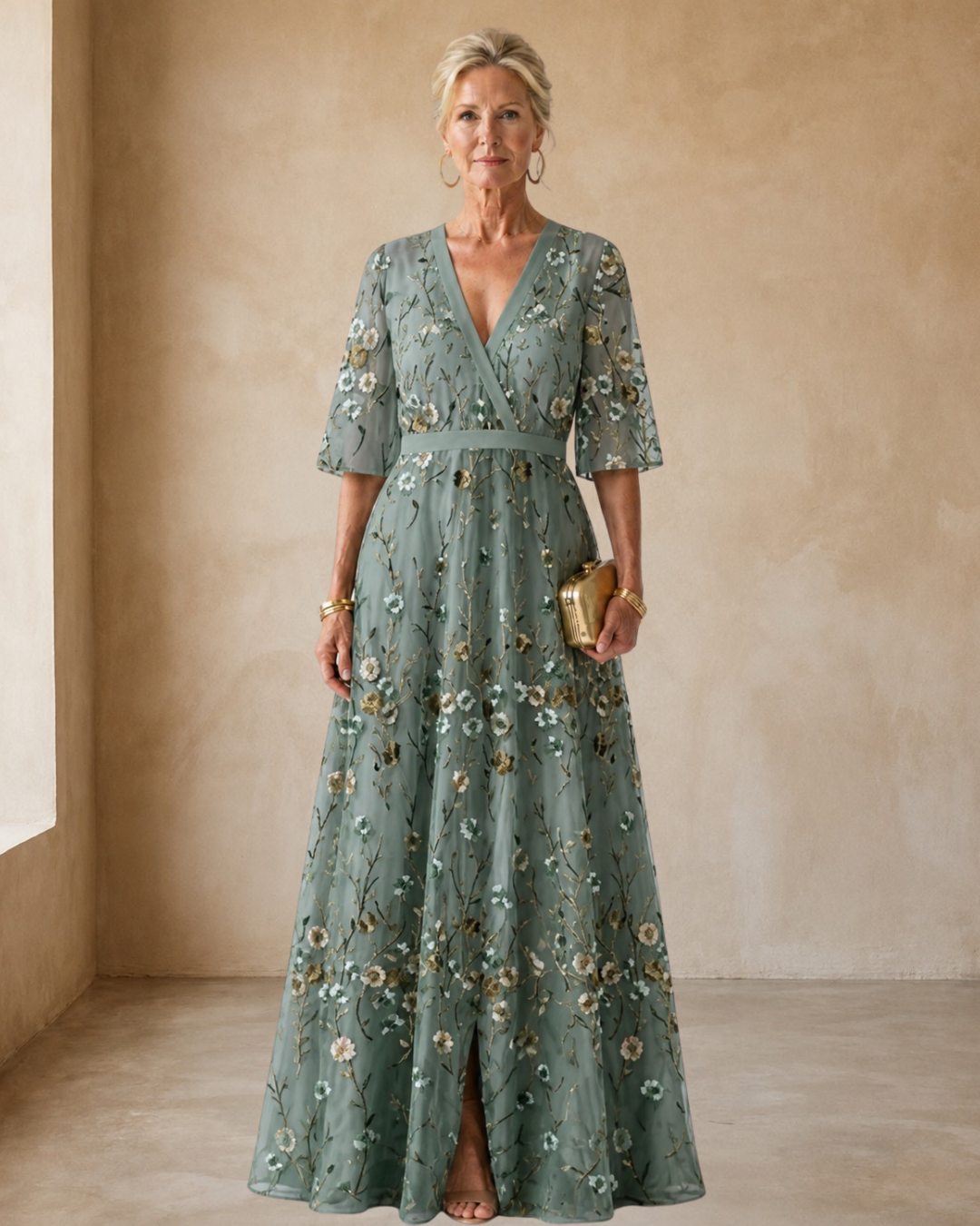 Stella & Grace™ | Floral V Neck Short Sleeve Maxi Dress