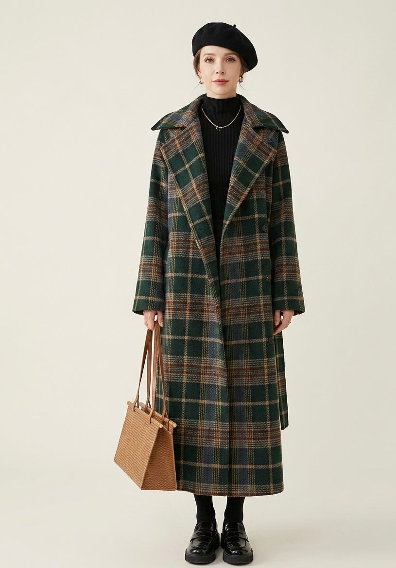 Ivy | Forest Green Check Longline Coat  — Final Edit