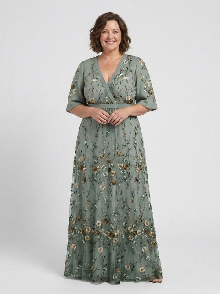 Stella & Grace™ | Floral V Neck Short Sleeve Maxi Dress