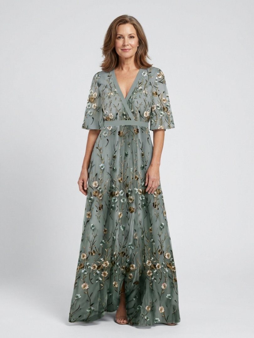Stella & Grace™ | Floral V Neck Short Sleeve Maxi Dress