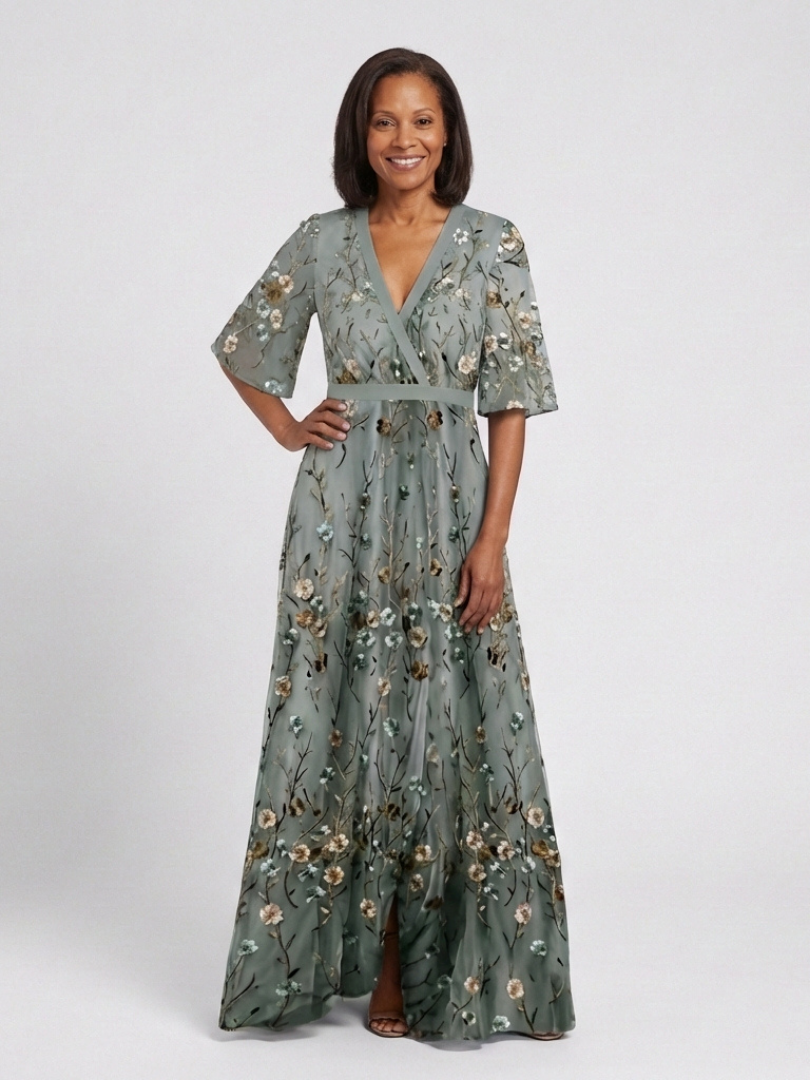 Stella & Grace™ | Floral V Neck Short Sleeve Maxi Dress