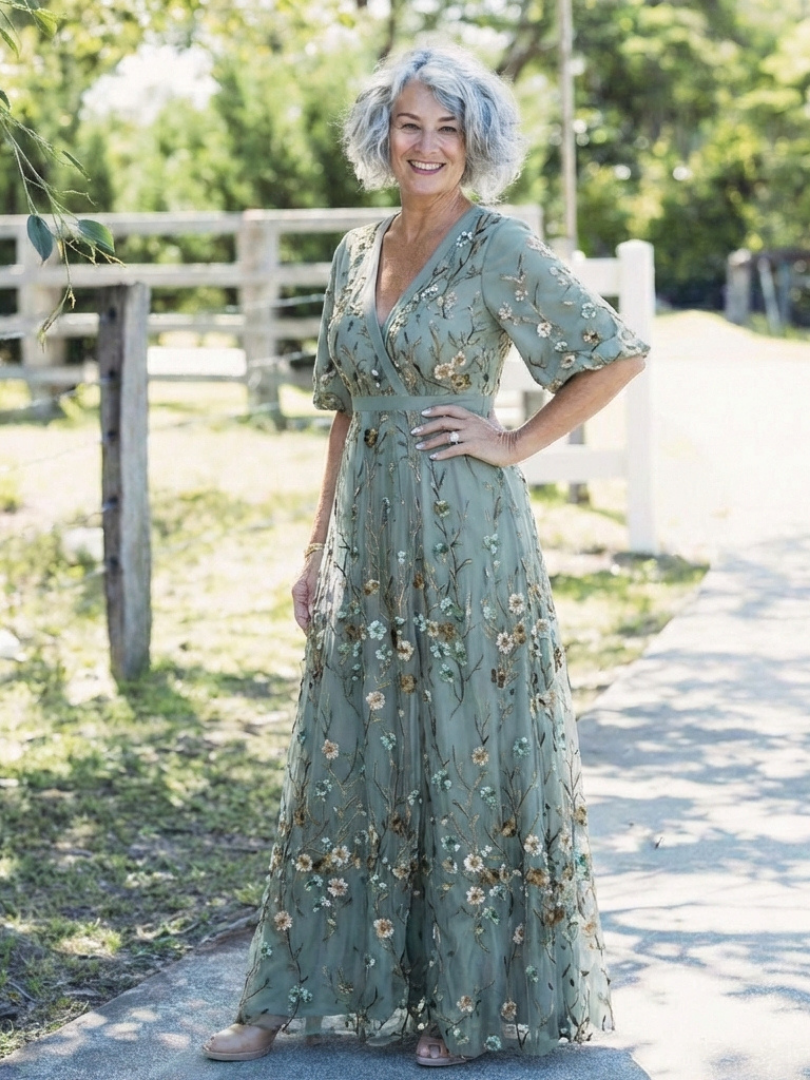 Stella & Grace™ | Floral V Neck Short Sleeve Maxi Dress