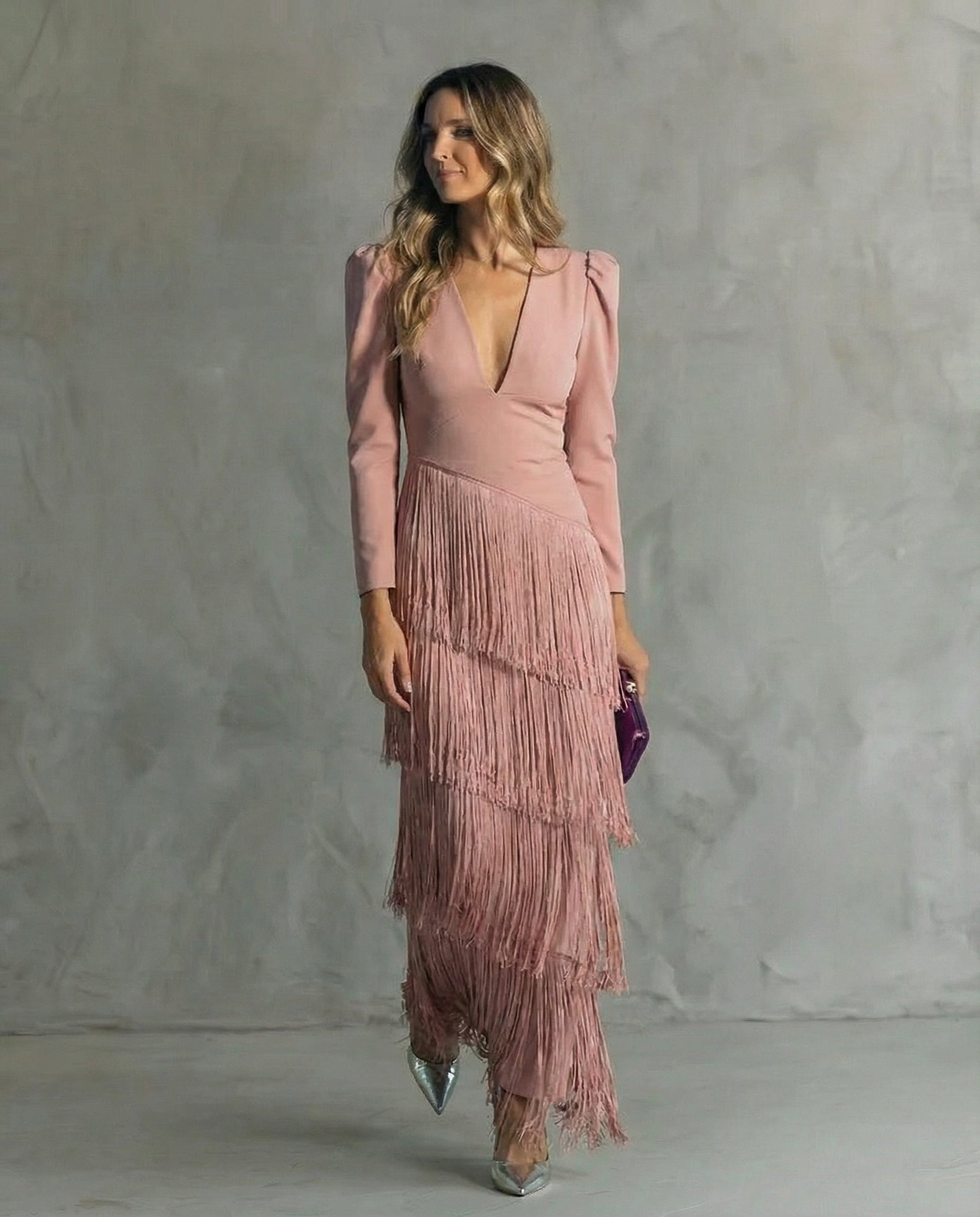 Violet & Grace - Clara™ | Elegant midi dress with fringe sleeves