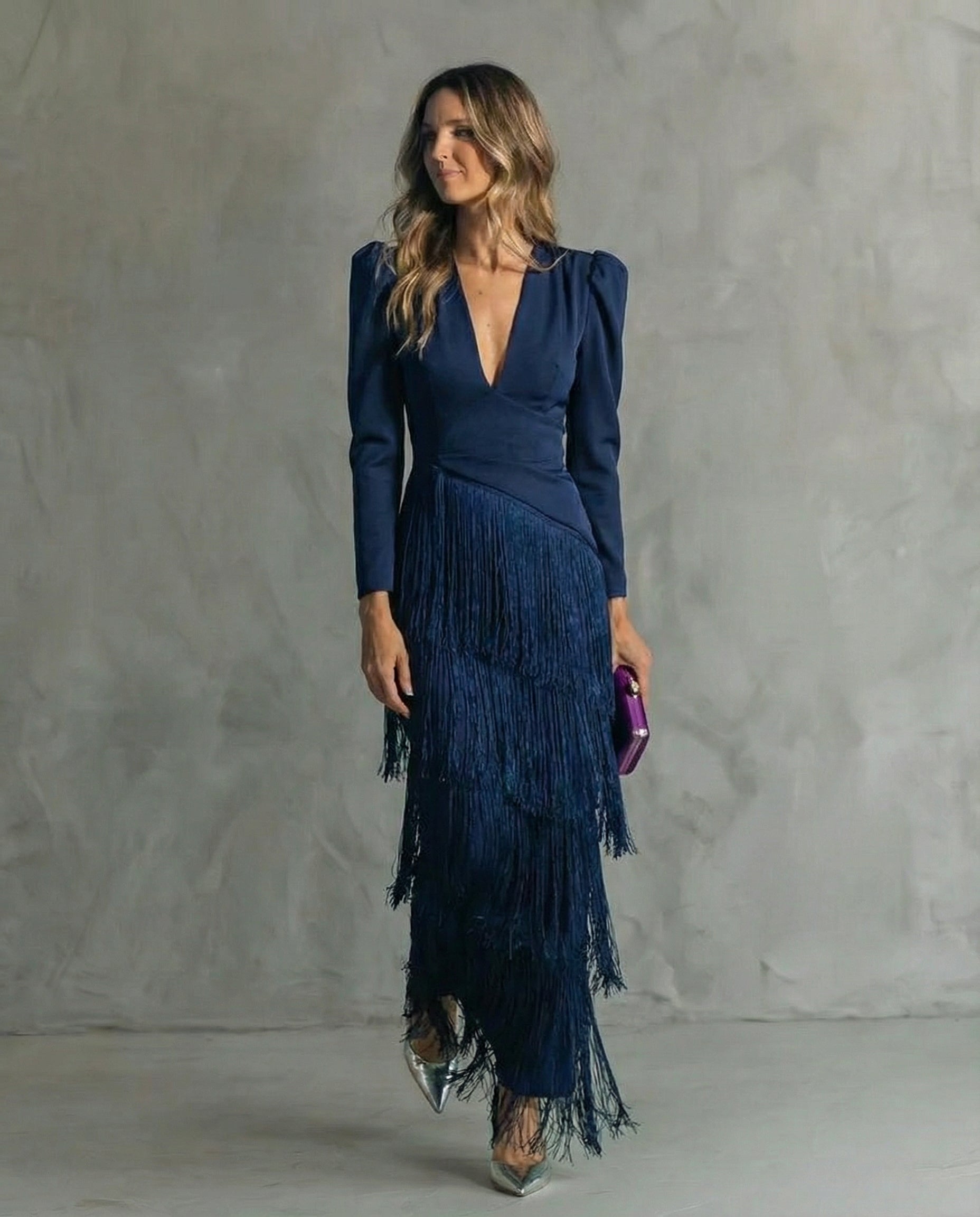 Violet & Grace - Clara™ | Elegant midi dress with fringe sleeves