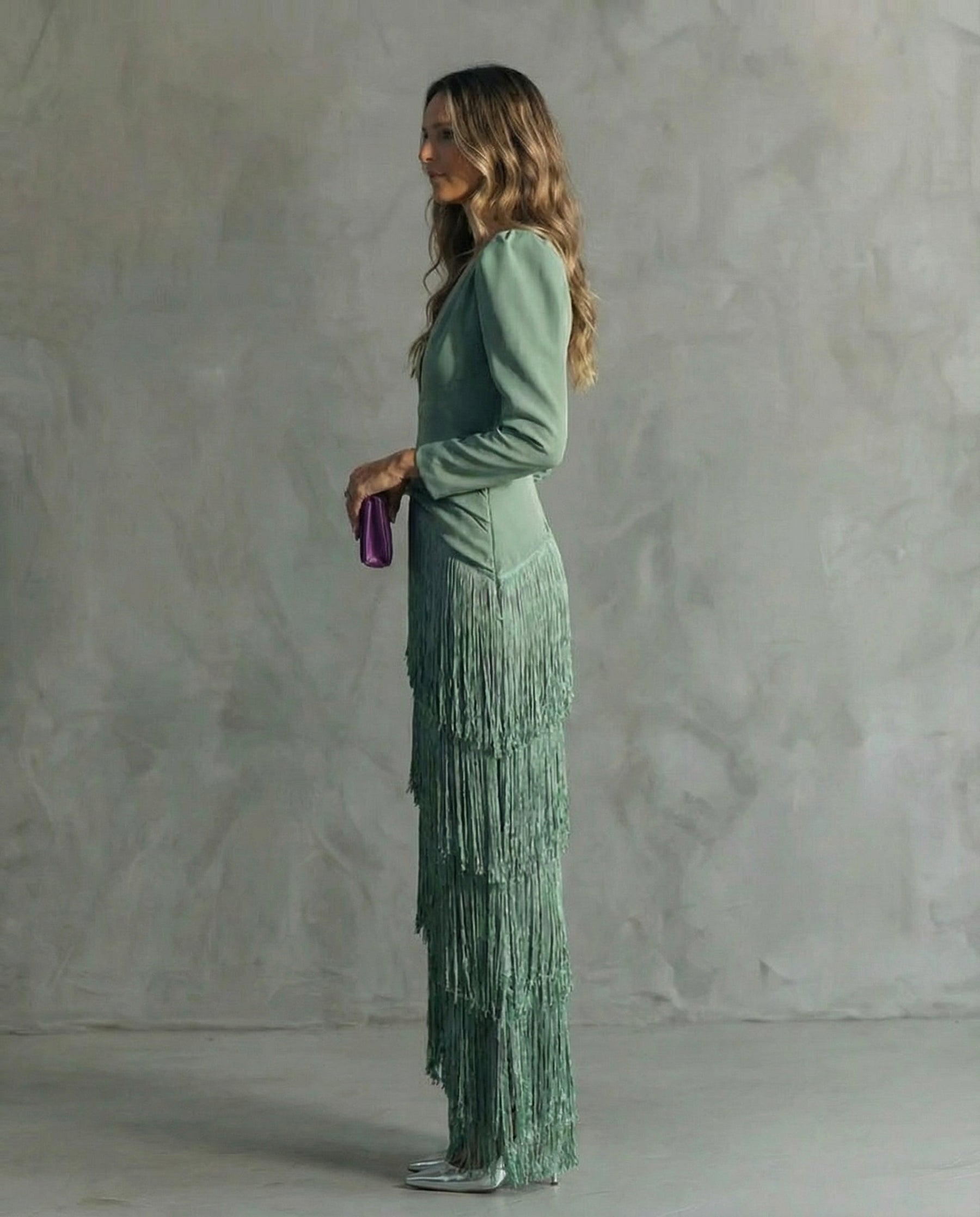 Violet & Grace - Clara™ | Elegant midi dress with fringe sleeves