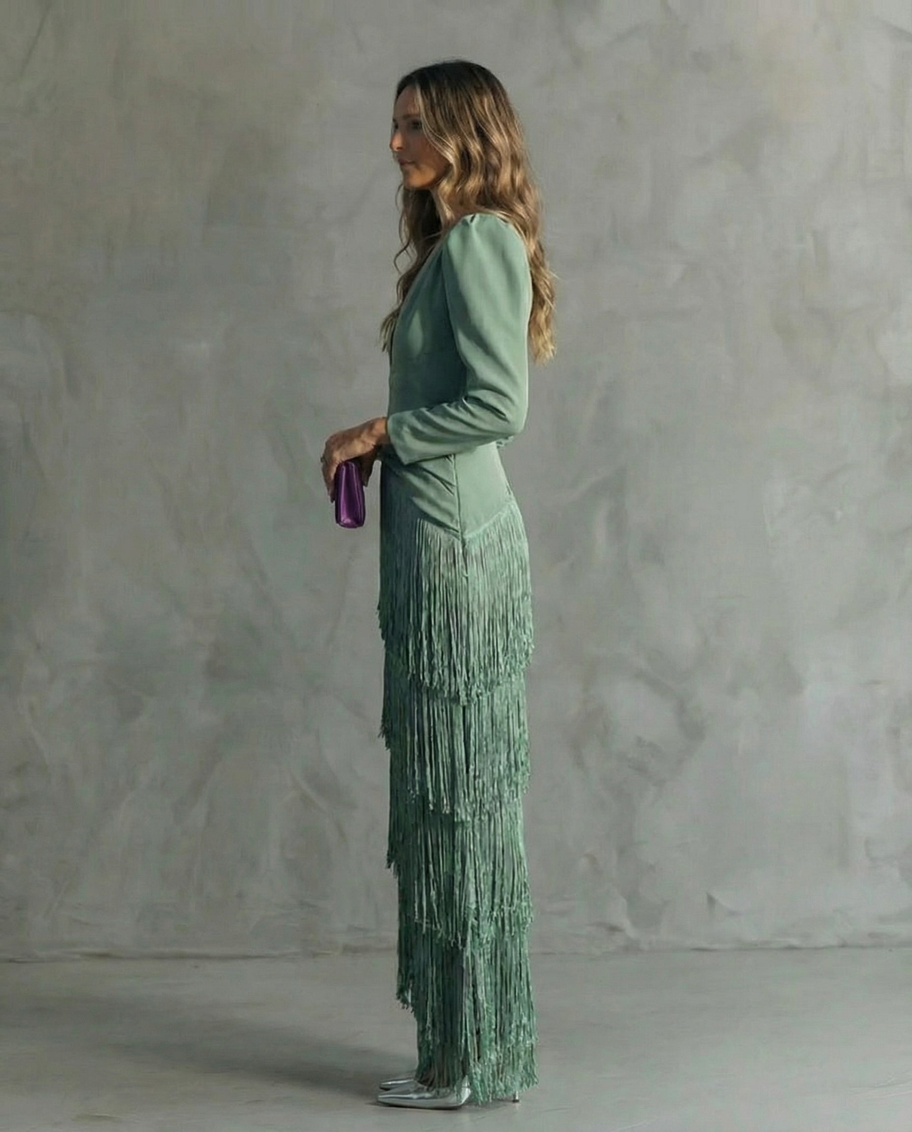 Violet & Grace - Clara™ | Elegant midi dress with fringe sleeves