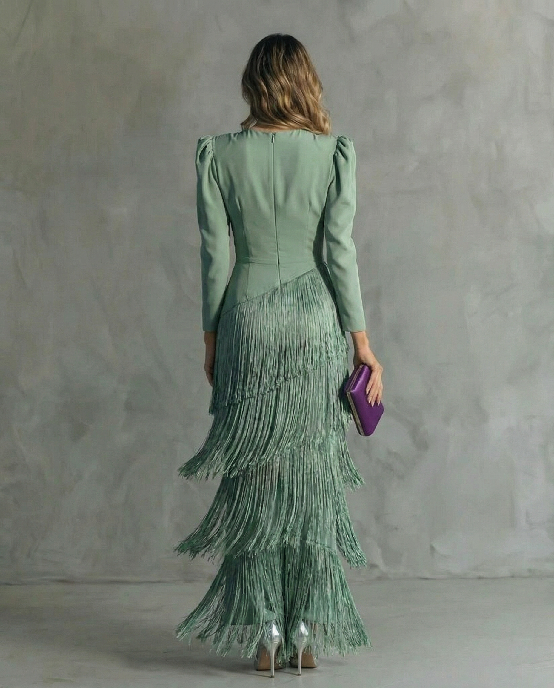 Violet & Grace - Clara™ | Elegant midi dress with fringe sleeves