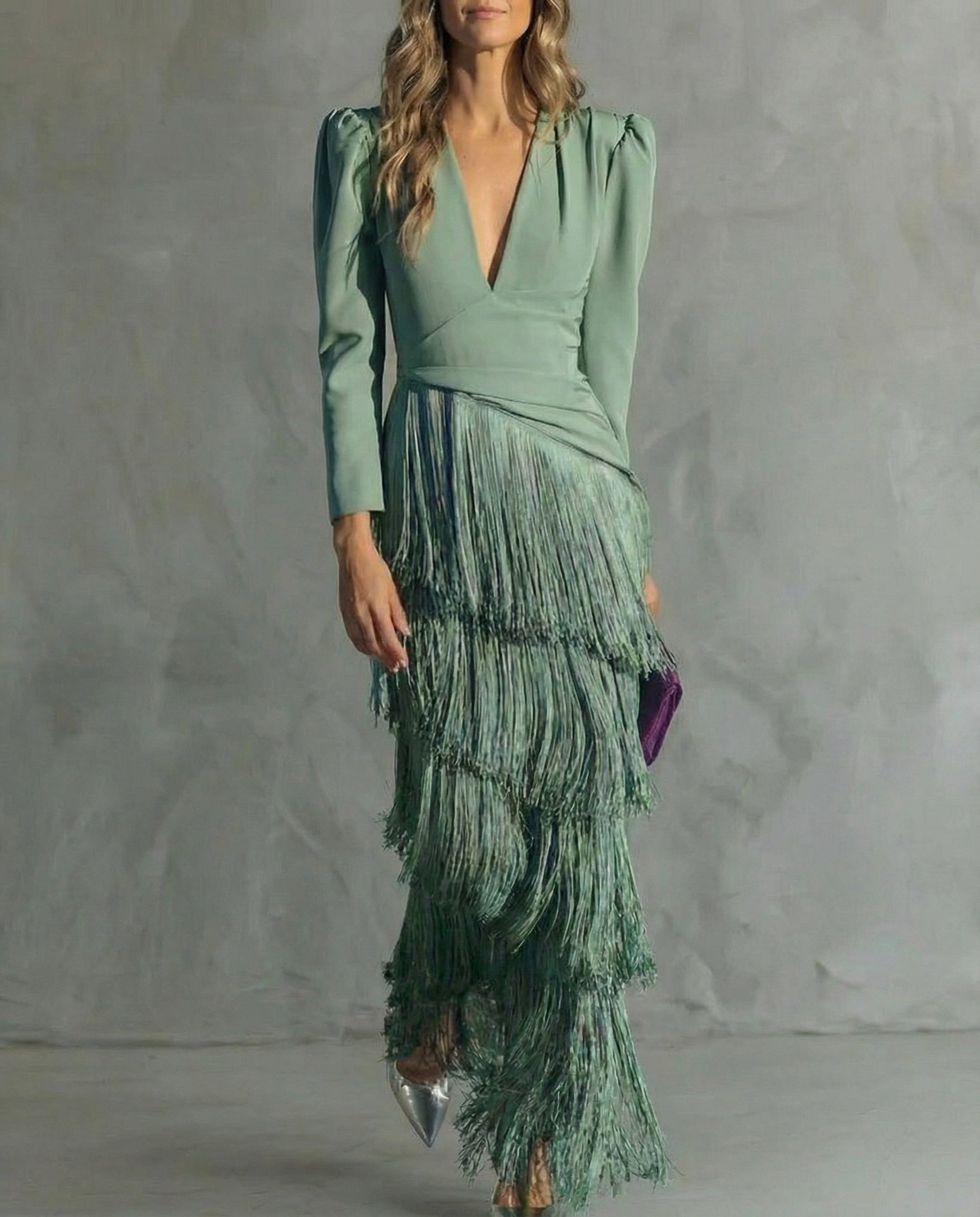 Violet & Grace - Clara™ | Elegant midi dress with fringe sleeves
