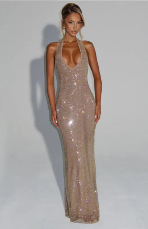 Sirea™ Sequin Sleeveless Sheer Panel Midi Dress